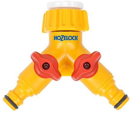 HOZELOCK - Multi-Tap Connector 2-Way : Create 2 Circuits on a Single Tap, Independent Flow Valve per Outlet, can be used as a Y Connector [2256 0000]