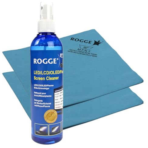 ROGGE Duo-Clean Original Set, 250ml Bildschirm Reiniger + 2 ROGGE Premium Microfasertücher. Reinigt Handy, Laptop und TV Displays - LCD, LED, OLED, QLED, TFT entfernt Fettflecken und Fingerabdrücke.