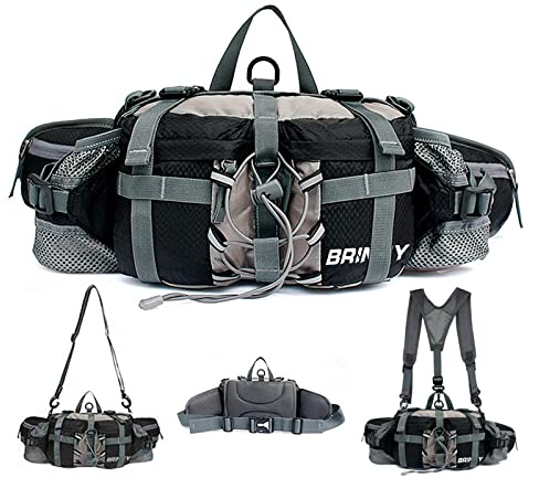 Multifunktionale Gürteltasche mit 2 Flaschenhalter Rucksack Umhängetasche Trinkgürtel Bauchtasche Militärstil Handyfach Wasserdicht Laufgürtel Hüfttasche für Wandern Reise Camping Radfahren