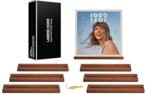 LABEND HOME Vinyl Record Display Shelf - Set of 8 Floating LP Album Shelves for Wall Display - Solid Pine Wood - Wall Mount Hardware Included - Chestnut Brown