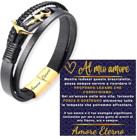 HALUKAKAH ● SAIL ● Äkta läder handgjord fläta ankare armband titan matt magnetiskt lås storlek justerbar 21,5-23 cm med gratis presentask, Titan Läder, Ingen ädelsten