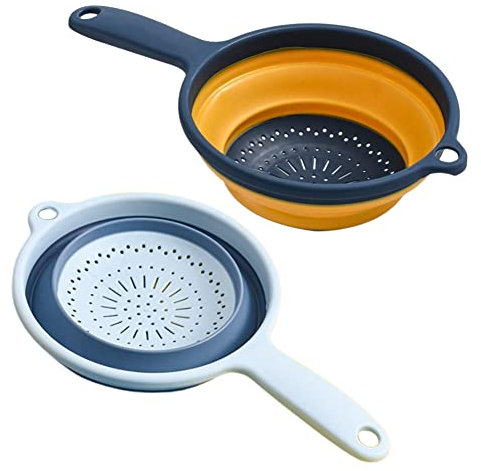 Passoire pliable, passoires pliables en silicone, passoires pliables avec poignées, passoire pliable à fruits et légumes avec égouttoir à poignée pour égoutter les pâtes, légumes 2PCS