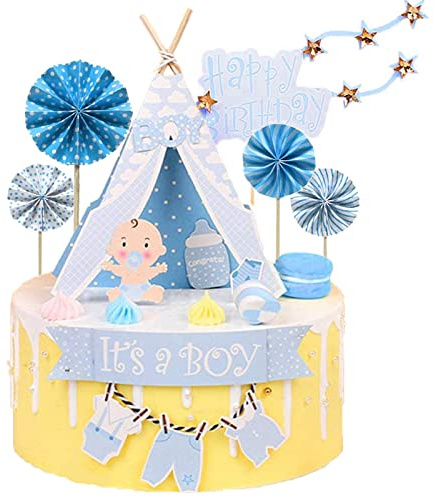 Bymivofun Taufe Kuchen Dekoration, Baby Junge Geburtstags Dekoration, Baby Dusche Kuchen Dekoration, für Geburtstagsfeier, Birthday Topper, Dusche, Taufe