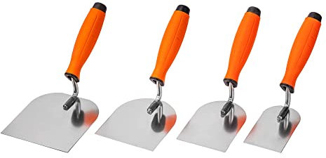 Mivos Stukateurkellen-Set 4-teilig - 60 mm 80 mm 100 mm 120 mm - Edelstahl Meurerkellen - Rostfreie Stuckateurspachtel mit Softgriff - Putz Kellen Set für Mauererarbeiten - Made in EU