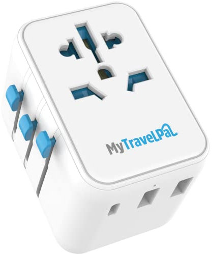 MyTravelPal Universal Travel Adapter With USB C & USB | Worldwide Plug Adapter | UK Safety Standards | International Travel Plug for Europe, USA, UK, Australia