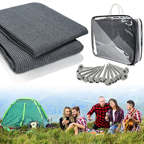 Gimisgu Vorzeltteppich, Zeltteppich Markisenteppich Atmungsaktiv rutschfest, Waschbare, Vorzeltboden inkl 12 Löchern, 13 Heringe und Tragetasche, Verschiedene Größen, 250x250cm