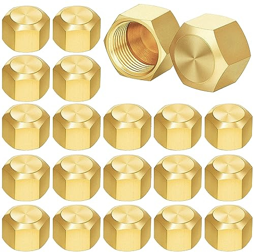 Hicarer 100 Pcs 3/8 Inch Brass Compression Cap Stop Valve Cap Flare Tube Gas Line Cover Pipe Fittings Brass Compression Fitting