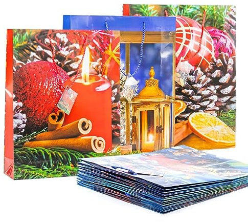 KOVA 6x Geschenktüten Gr. XL ERWACHSENE für Weihnachten, Weihnachtsmotiv, Geschenktasche, Nikolaus, versch. Größen & Motive, Weihnachtsgeschenktüte, Große & kleine Weihnachtstüten mit Henkel