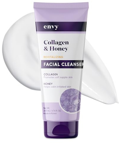Envy Facial Cleanser with Collagen & Honey - Reduces Fine Lines, Wrinkles & Hydrating - Clean, Cruelty-Free Korean Skin Care for All Skin Types - Dermatologist Tested - 6.76 oz