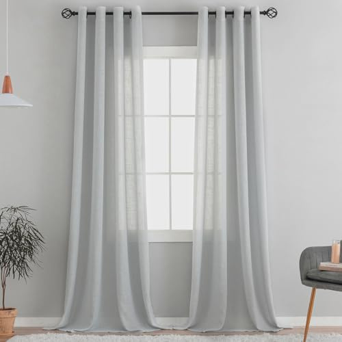 VOILYBIRD Gardiner med naturlig linnestruktur och öljetter, linnegardiner för fönster i vardagsrummet (ljusgrå, 220 x 140 cm (H x B), 2 stycken)