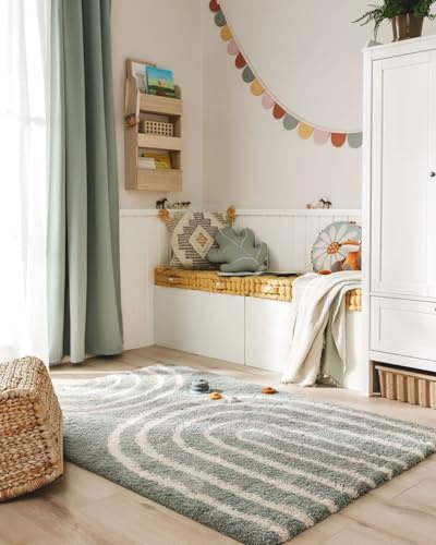 benuta lytte Barnmatta Gobi – konstfiber – rektangulär och i stil: Barnmotiv, ränder, Scandi Living – Lättskött för vardagsrum sovrum, blå, 80 x 150 cm