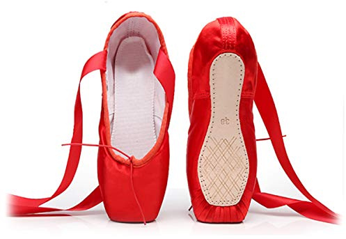 Xsclpomddy Scarpe da ballo da balletto professionali, scarpe da ballo con nastri cuciti per donne e ragazze, Colore: rosso, 39 EU