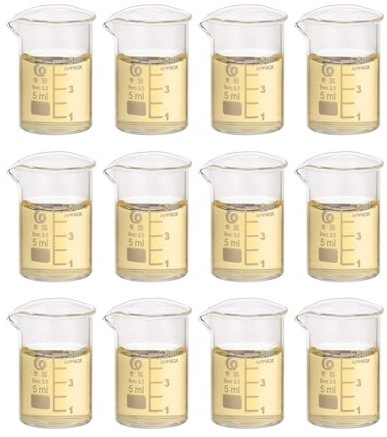 PATIKIL 5ml Low Form Glass Beaker, 12Pcs 3.3 Borosilicate Glass Beakers Graduated Measuring Cup with Spout for Lab Experiment, Cooking and Baking, Clear