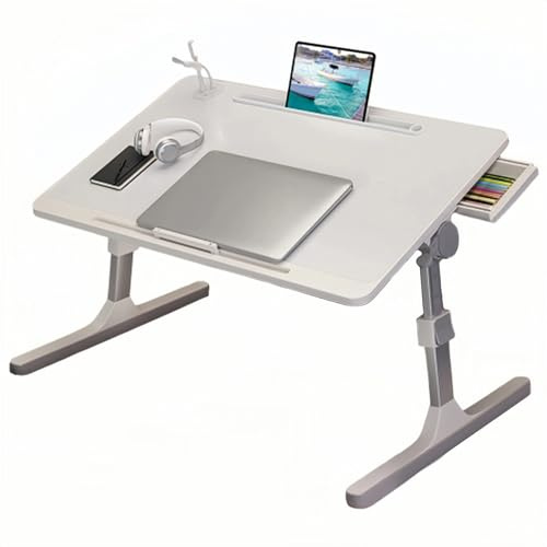 Tavolino da letto portatile, regolabile Scrivania laptop con porta ricarica USB, pieghevole e portatile per divano, scrivania da pavimento per adulti