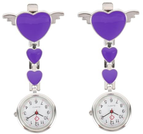 WRITWAA 2St Taschenuhr Pflege Stethoskop Uhr hängende Schwesternuhr Abzeichen Uhr Pin Sportuhr Medical Watch Watches Frauen Krankenschwester Uhr Krankenschwestern hängen Uhr Metall Violett