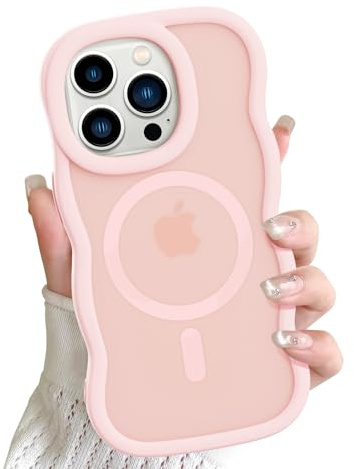 ÁRBOLORO Magnetisch Wellen Hülle für iPhone 13 Pro Kompatibel mit Magsafe, Wellenform Lockige Rahmen Handyhülle Matt Transluzente Silikon Schutzhülle Stoßfeste Kratzfeste Case, Rosa