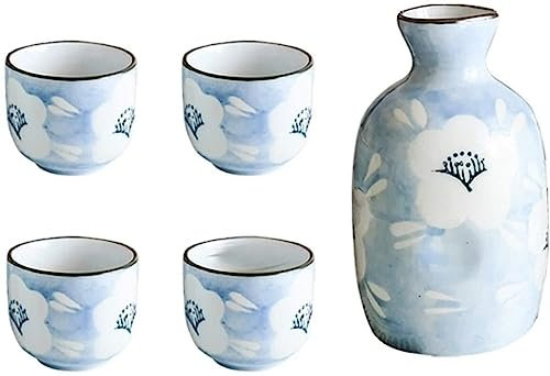 RUHEN Juego de Vino de Sake, Copa de Vino, Juego de Vino de Flores, Juego de Sake japonés, Olla de cerámica para Vino con Taza para Beber, Barra de Jarra