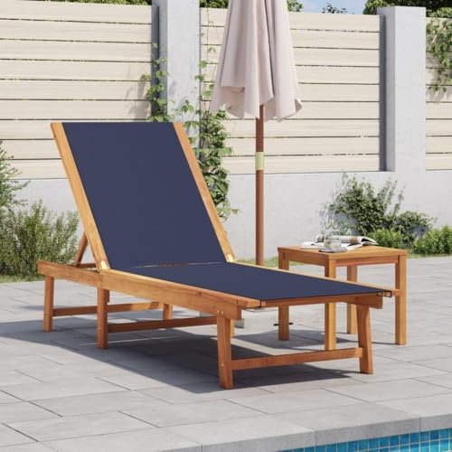 Somanki Sonnenliege Blau Massivholz Akazie und Textilene, Gartenliege, Liegestuhl, Sonnenstuhl, Sonneninsel Outdoor, Liegen, Gartenmöbel, Bäderliege, Relaxliege - 4008414