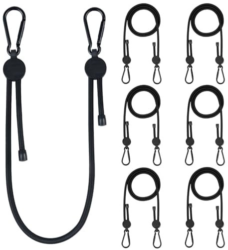 Adjustable Bungee Cords with Hooks, 6 Pack Thick Elastic Straps, Easy to Lengthen and Resecure (7-48)– Strong, Stretchy Tie Downs with Secure Hooks for Cargo, Camping, Tents, Luggage – All-Weather