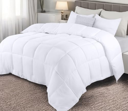 Top Home Solutions® 15 Tog King Duvet 85% Duck Feather & 15% Down Filling, 100% Cotton Cover, Oeko-Tex Certified, Hand Stitched 3D Baffle Box Quilt, Washable Duck Feather Duvet 220x225 Cm