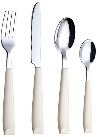 EXZACT Cutlery Set Coloured 16pcs Stainless Steel, Silverware with Coloured Handles Comfortable to Hold (Cream x 16)