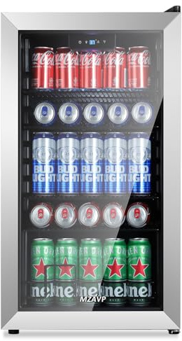 MZAVP Beverage Refrigerator Cooler, 120 Can Mini Fridge with Reversible Glass Door for Soda Beer, 3 Cu.Ft Drink Fridge with Digital Temperature Control & Adjustable Shelves - Silver
