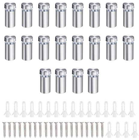 HUAZIZ 20 Piezas 12×30 mm Tornillo de Publicidad de Acero Inoxidable, Clavos de Vidrio Publicidad Tornillo Separador, Clavos de Fijación de Vidrio, con Tornillos, para Publicidad de Crista, Plata