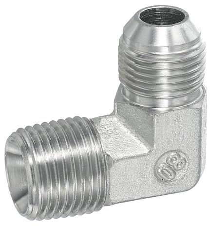 PATIKIL Adaptador de tubo de codo de 90 grados Conector macho color plata | de 3/4 37° Flare JIC x macho de 1/2 BSPT, de acero al carbono, para aire fluido hidráulico combustible agua
