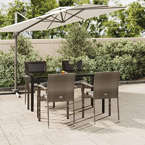 Fasba Garten Essgruppe 5-TLG., Garten Essgruppe Set mit Kissen, Gartengarnitur Tisch 4 Stühle, Sitzgruppe Gartenset Modulares Design, Schwarz Grau Poly Rattan