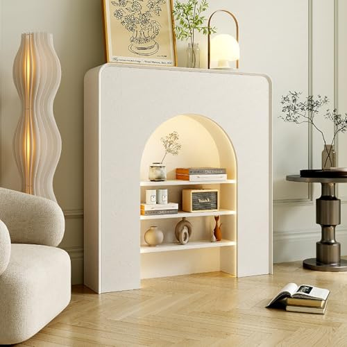 RTREADE Konsolbord för entré, träbord, dekorativt hallbord, med geometrisk ram, för hall entré, hall, foajé korridor vardagsrum (vit, 60 x 70 cm/24 x 28 tum)