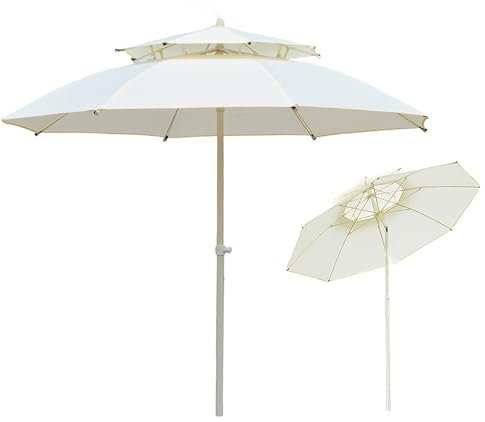 Sonnenschirm Balkon Ø 250cm/8.2ft, Strandschirm, UPF 50+, Neigbar Kippbar, Knickbar, Für Terrasse, Garten, Ohne Ständer(Beige)