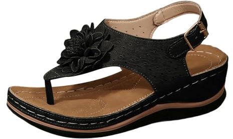 Sandalen Gold Damen,Damenschuhe Bequeme Orthopädische Sommersandalen mit Fußgewölbeunterstützung,Lässige Sommerschuhe mit T-Riemen Schlappen Damen Sale schwarz 40