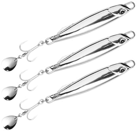 3 PCS Sea Fishing Lures 30g Metal Jigs Spoons UK for Mackerel Bass Sand Eel Cod Pike Spinners Fishing Tackle Set with Treble Hooks Casting Spinners Metal Saltwater Jigs Silver 10cm