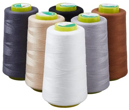 DICOSMETIC 6 rollos de 6 colores Serger hilo cónico de 18000 yardas de hilo de coser multiusos carrete de hilos de poliéster para máquina de coser Serger Overlock Quilting