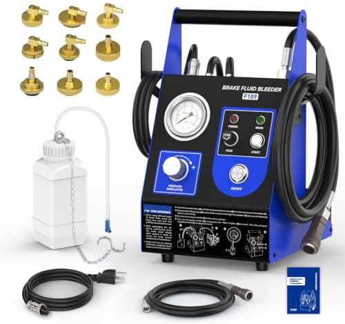 F109 elektrisk bromsventilation, automatisk bromsventilation, set med 9 adaptrar, 1,6 l/min flöde, lufttät vakuumfyllning, exakt tryckreglering för VW, Mercedes, BMW, Opel
