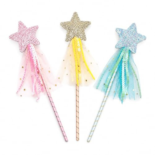 Fesnova 3 Stück Zauberstab Prinzessin, Gold, Rosa und Blau Zauberstab Stern, für Geburtstag, Mädchen Kostüm, Halloween Dekoration