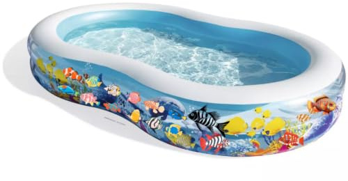 Ocean Lagoon 9ft Paddling Pool, Inflatable Family Garden Pool with Ocean Print Design, Soft Inflatable Floor, Drain Valve, Repair Patch Included, 544L Capacity, 262 x 157 x 46cm