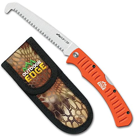Outdoor Edge 4.4 Flip N' Zip Saw - Lightweight Folding Aluminum Handle Outdoor-Hunting Saw with 65Mn Spring Steel Blade and Triple Ground Teeth for Bone and Wood with Nylon Sheath