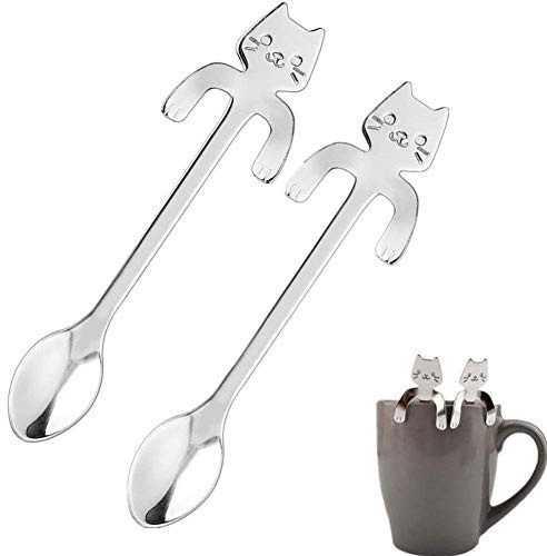 Lifesport 304 Edelstahl-Löffel, 2 Stück, Life Sport Geschenk, Kaffeelöffel mit schönen Katzen, Pflaumenlöffel, Teelöffel, Besteck, Trinkutensilien, Küchenhelfer, Partner, Freunde, Familie, Hochzeit, W