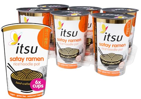 itsu Satay Flavour Rice Noodles | Instant Noodle Cups | Authentic Japanese Flavour | Vegan & Gluten-Free | Low-Calorie | Quick-to-Make Snack | Pack of 6