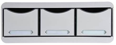 Exacompta - Ref 318740D - Office Toolbox Maxi (3 Drawers) - 270 x 355 x 135mm in Size, Suitable for Storing Accessories, Can Be Used As A Monitor Riser - Light Grey