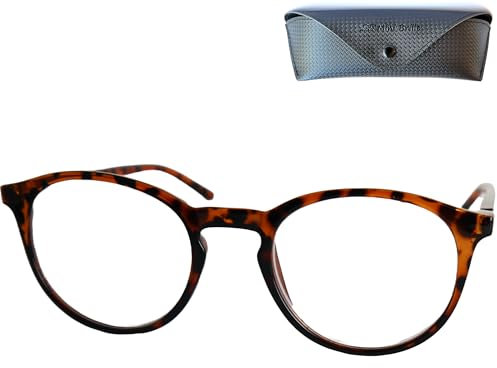 Mini Brille - Lunettes de Lecture au Verres Larges Arrondis Style Intello, Boite Lunette Inclus, Monture en Plastique (Écaille de Tortue Marron), Lunette Femme et Homme + 1.5 Dioptrie