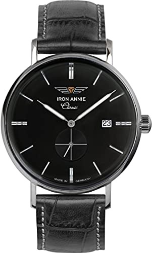 Iron Annie Reloj para Hombre Fabricado en Alemania, Serie clásica, Cuarzo, segundero pequeño, Fecha 5938, Negro/Negro, Clásico