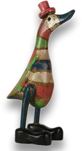 ART-CRAFT Holz Ente Lauf Ente Gartendeko Figur aus Bambus Wurzel und Teak Holz im Vintage Look handbemalt 25cm hoch