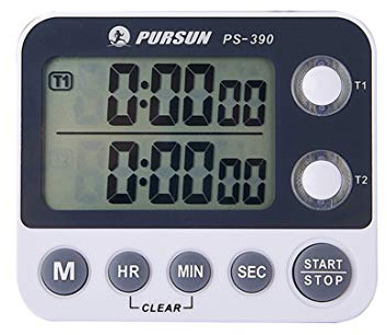 Gran LCD Doble Digital 1/100 Segundos centisegundos Temporizador de Cocina Cronómetro Alarma Ajustable Volumen Temporizador Cuenta atrás/Arriba con función de Memoria