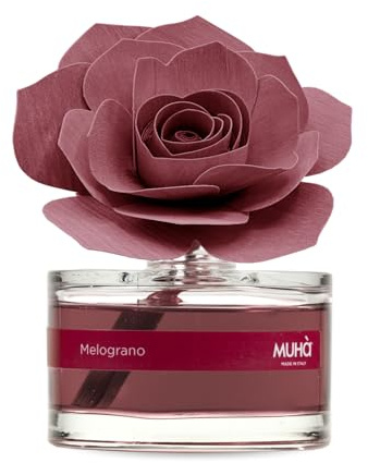MUHA' | Profumatore per ambienti Rosa Diffuser, Fragranza MELOGRANO, Diffusore Ambiente con Rosa in Legno di Betulla, Formato da 50 ml