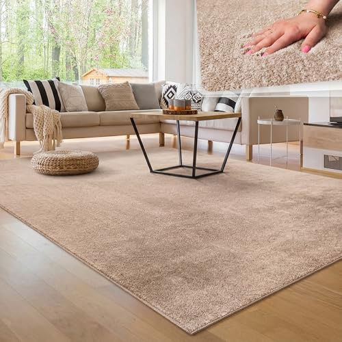 Paco Home Matta för vardagsrum enkel tvättbar mjuk kort hög, Storlek:140x200 cm, Färg:Beige