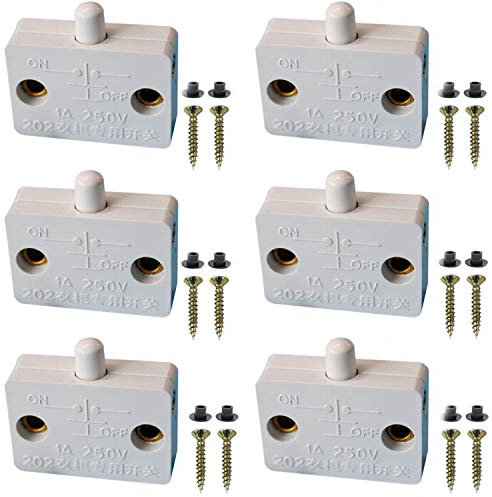 VISSQH 6pcs Interruttore per porte，interruttore armadio，White Surface Spingere per interrompere l'interruttore della porta 1A 250V per interrompere l'interruttore elettrico