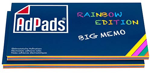 AdPads® elektrostatisch selbstklebende Haftnotiz-Moderationskarten, Rainbow Edition Big Memo | 170 x 100mm, 200 Blatt, Bunt | Mixed Static Sticky Notes