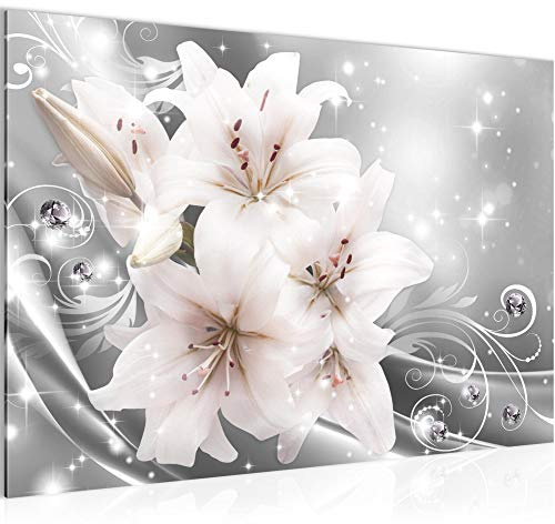 Runa Art Bild Blumen Lilien Modern Wandbilder Wohnzimmer 1 Teilig - Made In Germany - Abstrakt Grau Flur 016815c